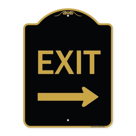 Signmission Designer Series-Exit With Right Arrow, Black & Gold Heavy-Gauge Aluminum, 24" H, 18" L, BG-1824-9842 A-DES-BG-1824-9842